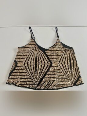 Soprano XL BLK GLD Geometric Flowy Camisole Adjustable Straps Polyester Spandex